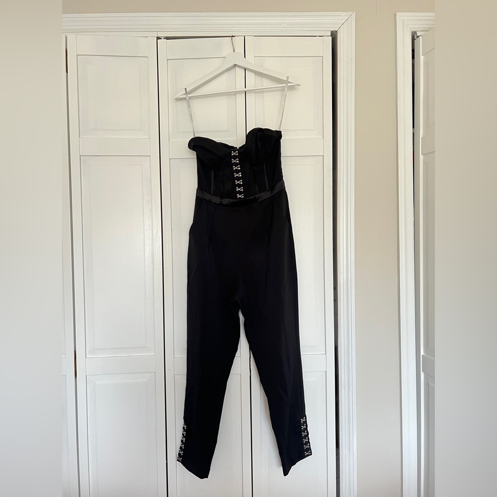 Lavish Alice Black Corset Jumpsuit with Tapered Legs